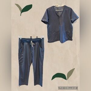 FIGS Heather Denim Scrub Set- Women's Large Top and Pant